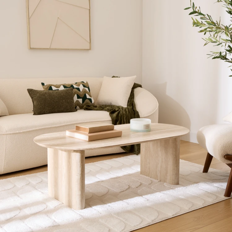 Table basse ovale effet travertin