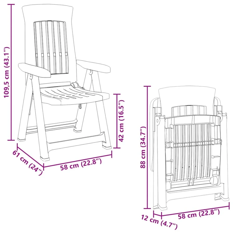 Lot de 2 chaises de jardin inclinables pliantes