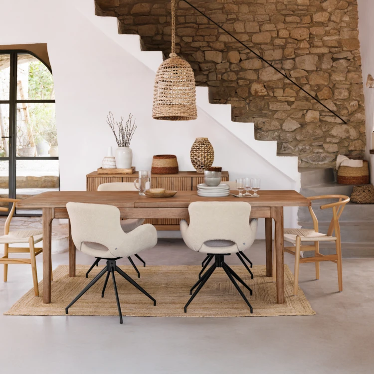 Table à manger extensible en acacia massif avec allonges