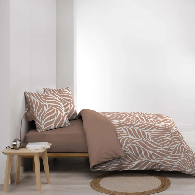 Parure de lit 3 pièces en coton feuille design housse + taies