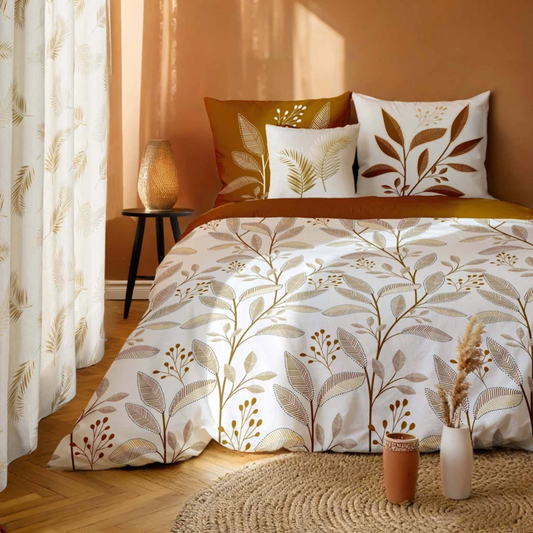 Juego de sábanas de 3 piezas de algodón con estampado de hojas + fundas de almohada