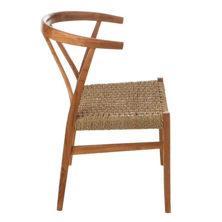 Silla de madera de teca y ratán trenzado