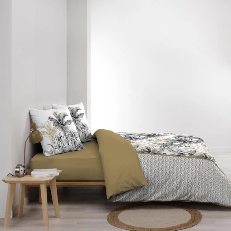 Juego de cama de 3 piezas de algodón con palmeras + 2 fundas de almohada