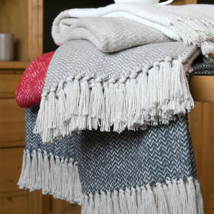 Plaid avec franges effet laine grattée bicolore