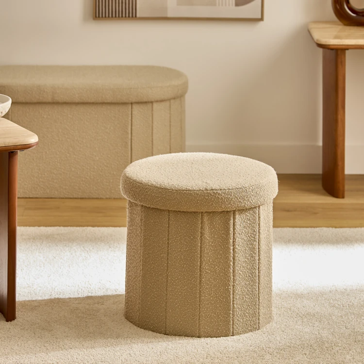Pouf coffre pliable en bouclette