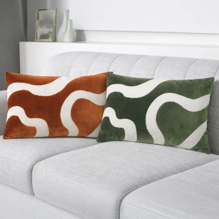 Coussin rectangulaire en velours à motif abstrait