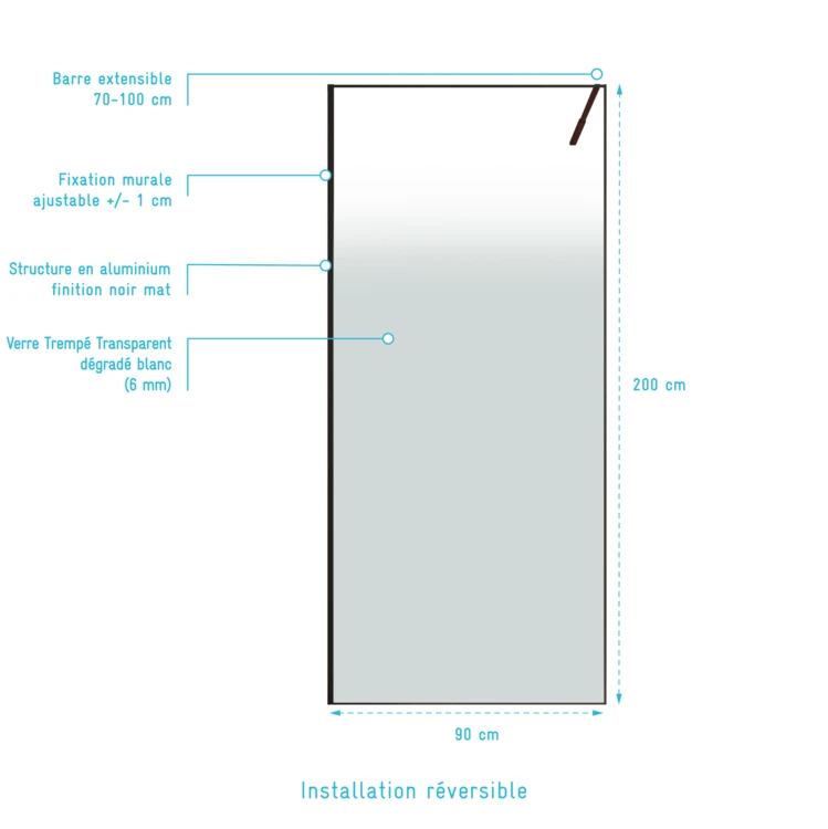 Paroi de douche en verre trempé effet brume