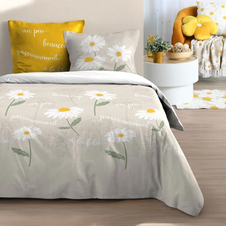 Conjunto de 3 peças de roupa de cama de algodão com margaridas: capa + fronhas