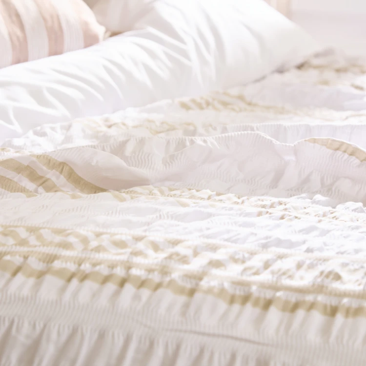 Parure de lit réversible texturée 3 pièces à rayures housse + taies