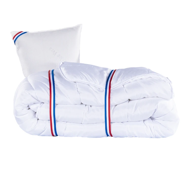 Ensemble literie avec matelas mémoire de forme 24 cm, sommier blanc, oreillers et couette