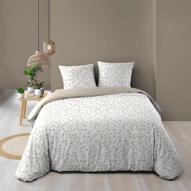 Juego de cama de 3 piezas de algodón con diseño de hojitas funda + fundas de almohada