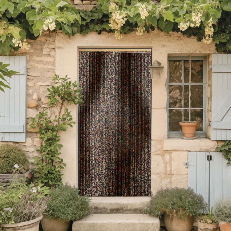 Türvorhang aus quadratischen Holzperlen