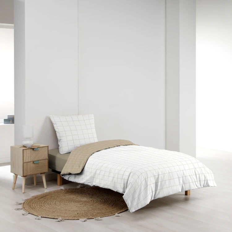 Juego de cama de 2 piezas reversible de algodón con estampado de cuadros + funda de almohada