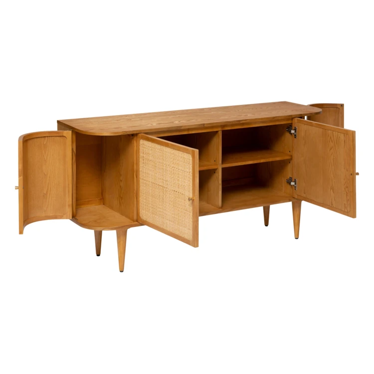 Buffet 4 portes en bois avec cannage
