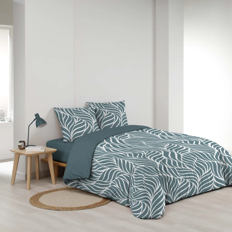 Parure de lit 3 pièces en coton feuille design housse + taies