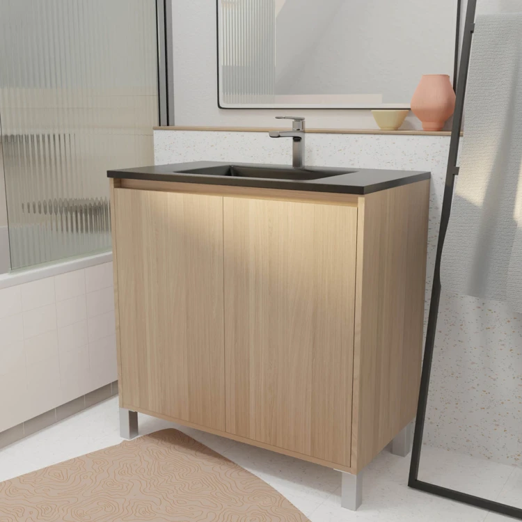 Meuble de salle de bains sur pieds avec 2 portes et vasque