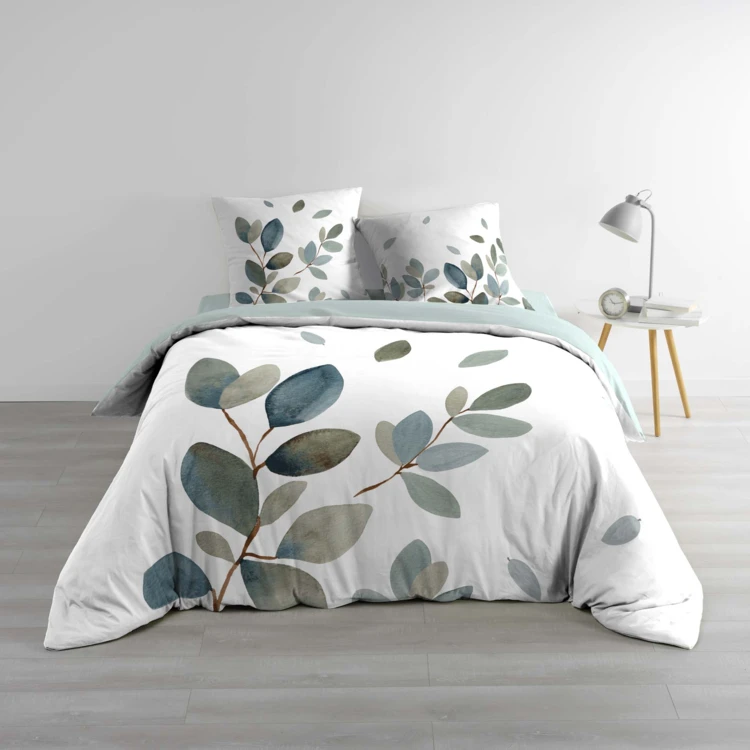 Conjunto de cama de 3 peças, 100 % algodão, com estampado vegetal: colcha + fronhas