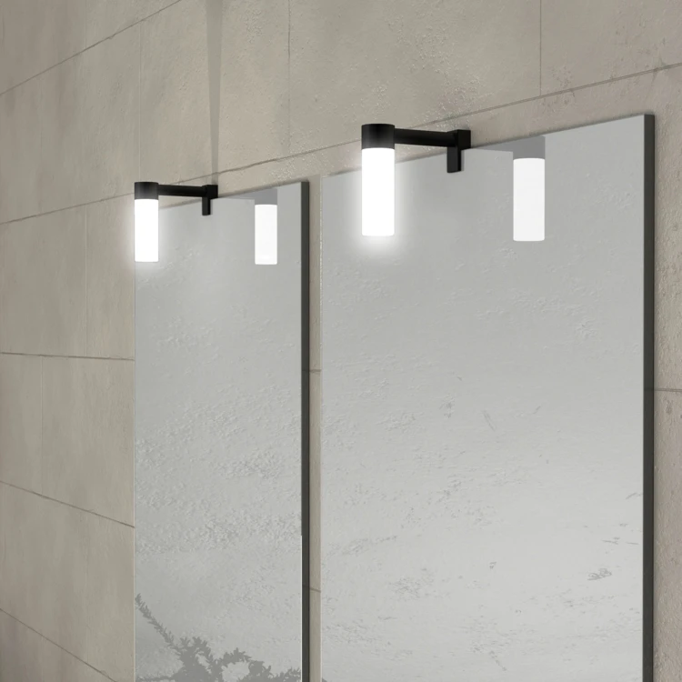 Set da bagno con 2 lavabi rotondi e 2 specchi rettangolari a LED