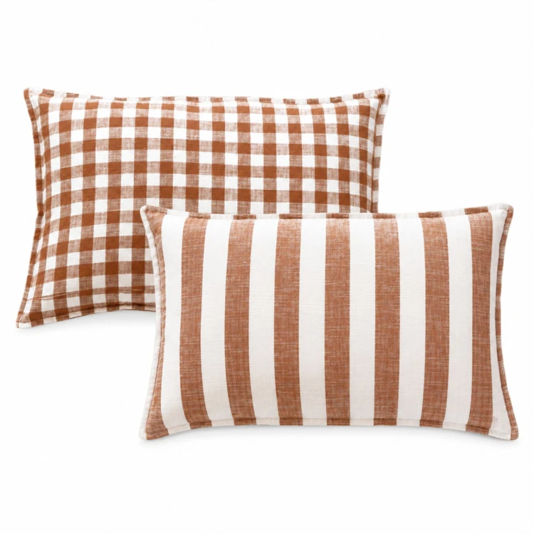 Copricuscino 100% cotone double-face a righe e percalle LOURMARIN
