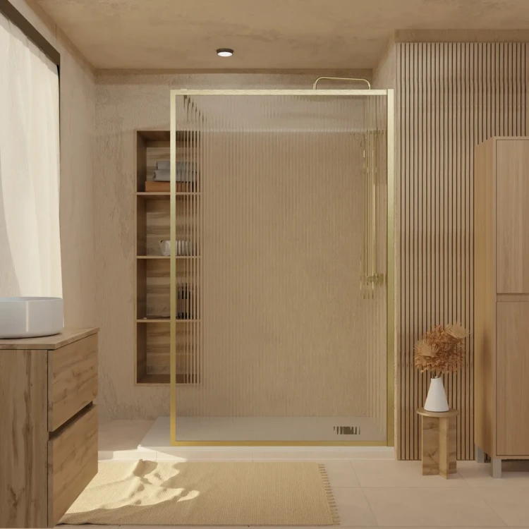Paroi de douche en verre cannelé doré brossé