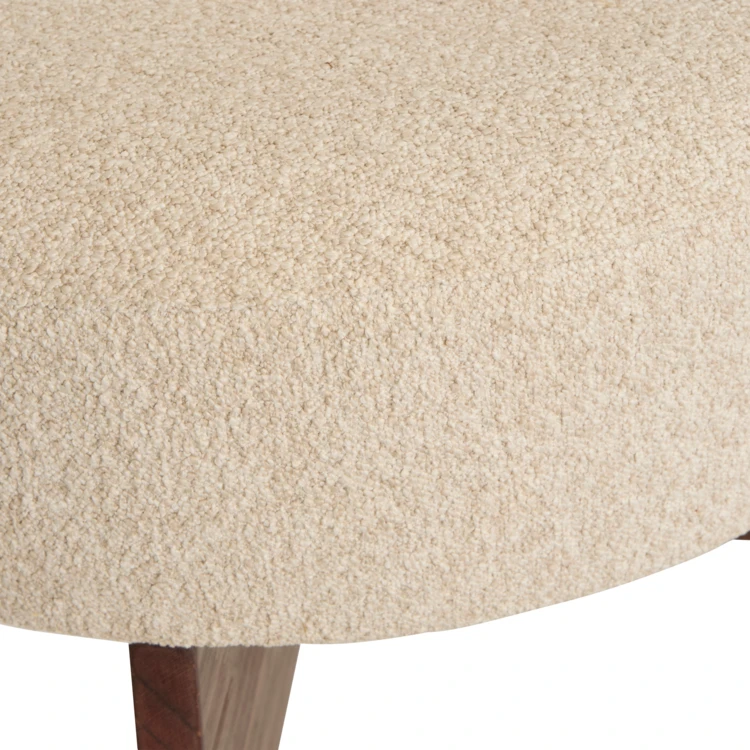 Puf redondo de tela bouclé con base de madera