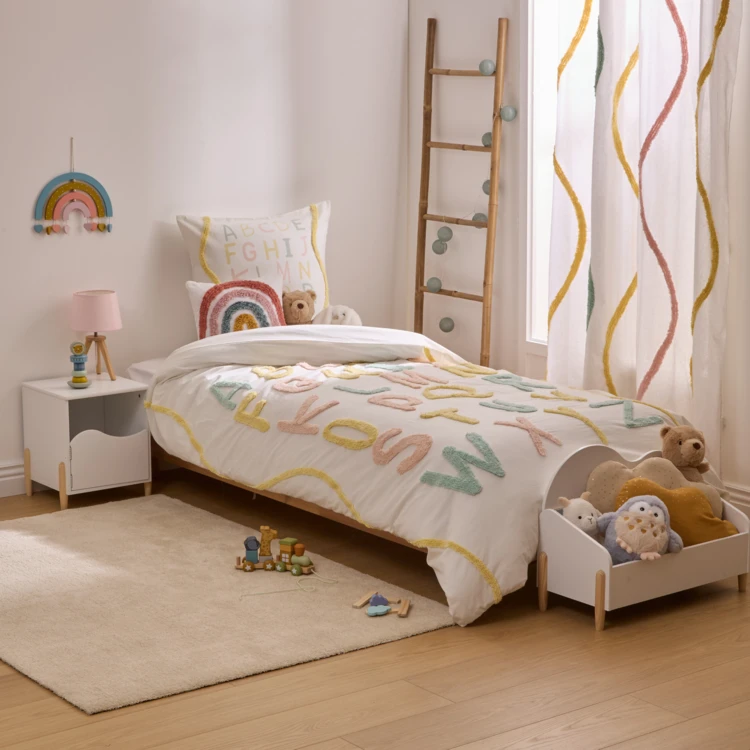 Parure de lit enfant 2 pièces coton tufté alphabet housse + taie