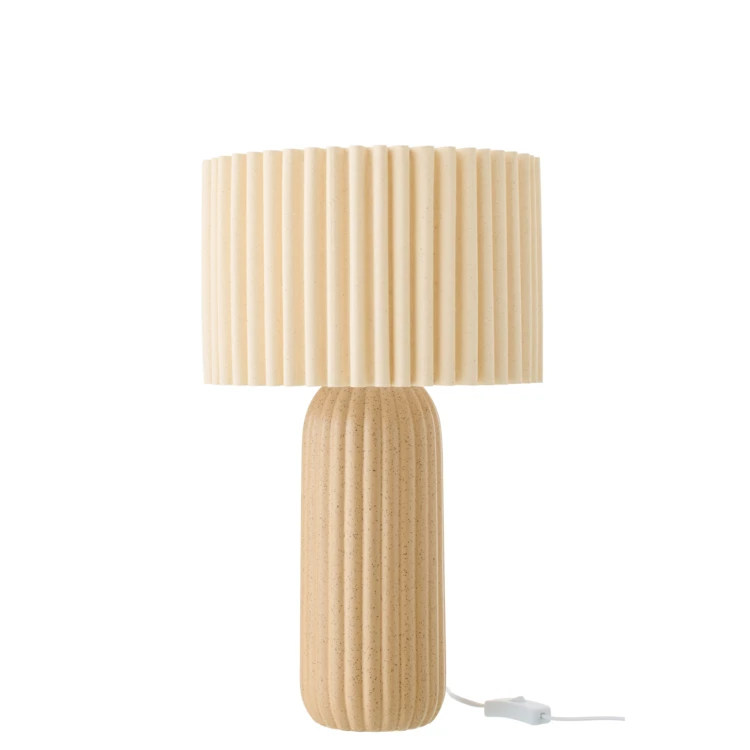 Getöpferte Tischlampe mit plissiertem Schirm