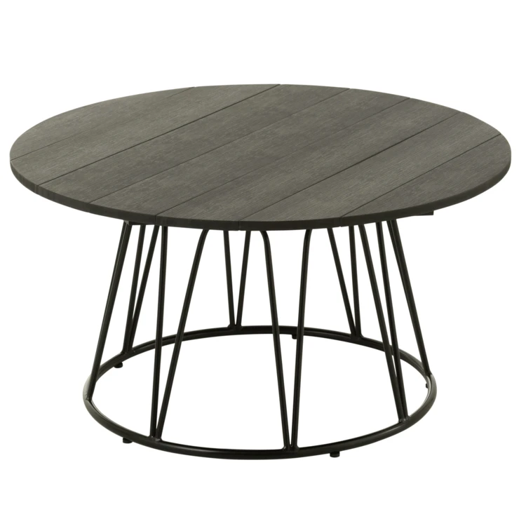 Table basse ronde effet bois et fer
