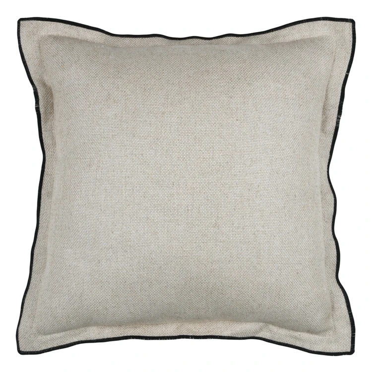 Coussin  poly-lin volant plat feston noir