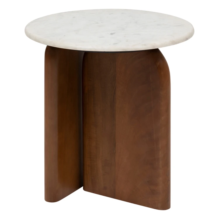Mesa de café em mármore com base em madeira