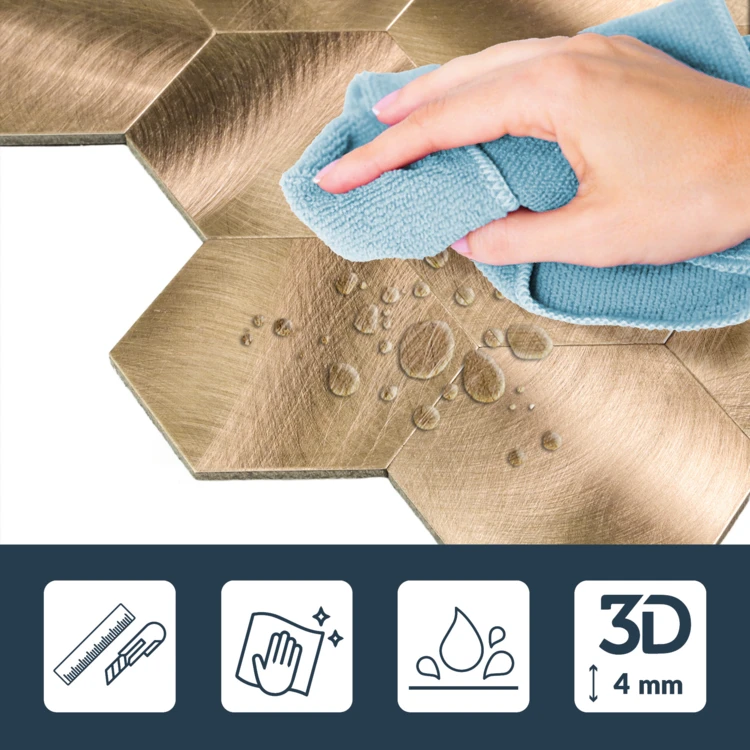 Lot de 4 crédences adhésives murales 3D effet carrelage hexagonal