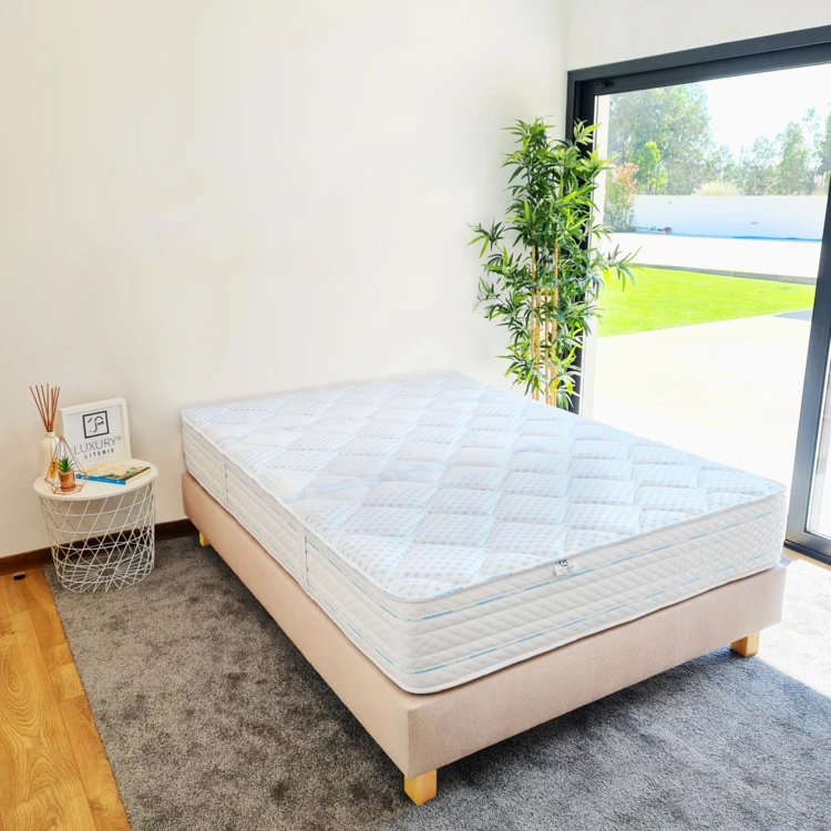 Ensemble matelas mémoire de forme 24 cm avec  sommier beige