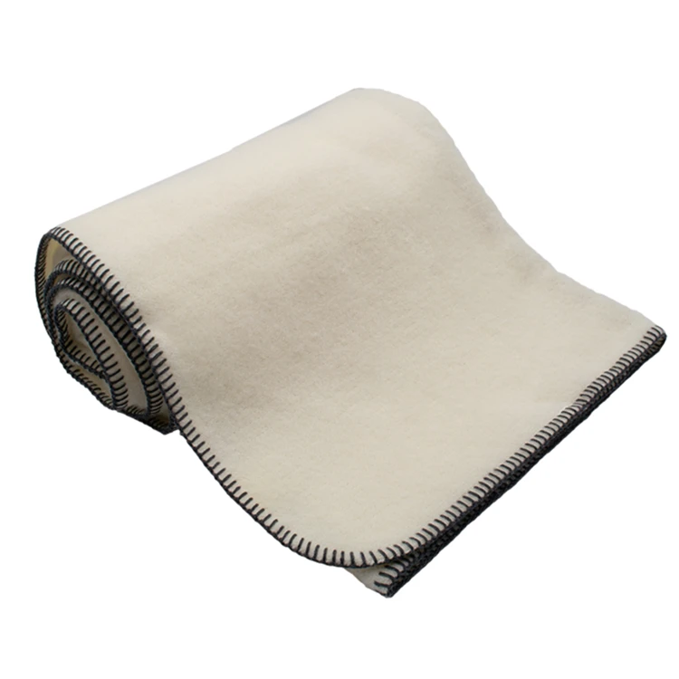 Couverture pure laine vierge naturelle finition point de cheval