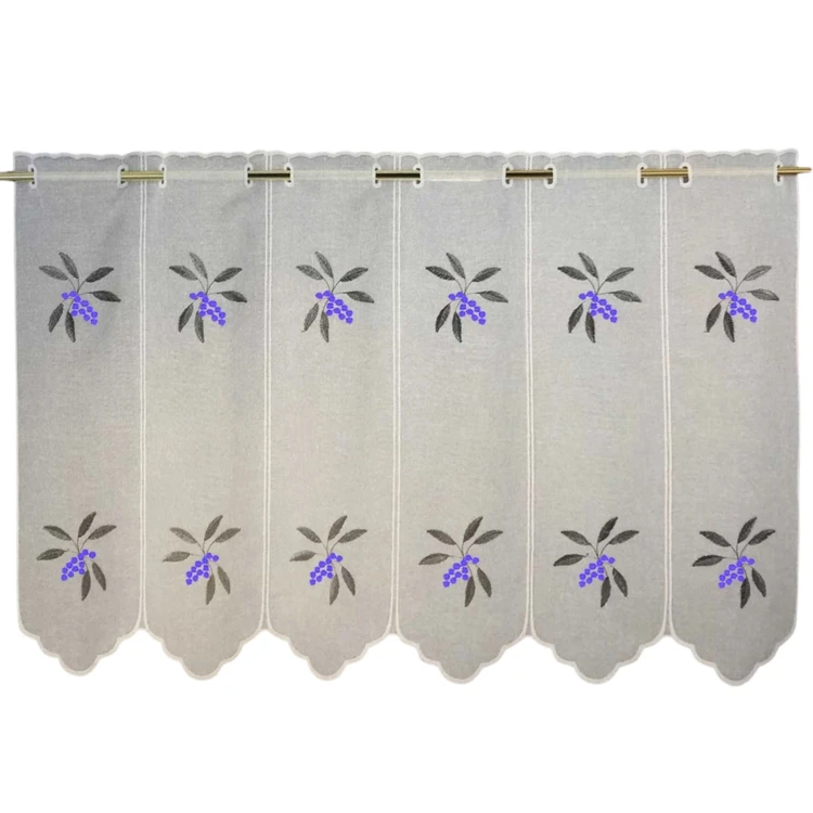 Visillo modulable de estameña bordada con frutas coloridas