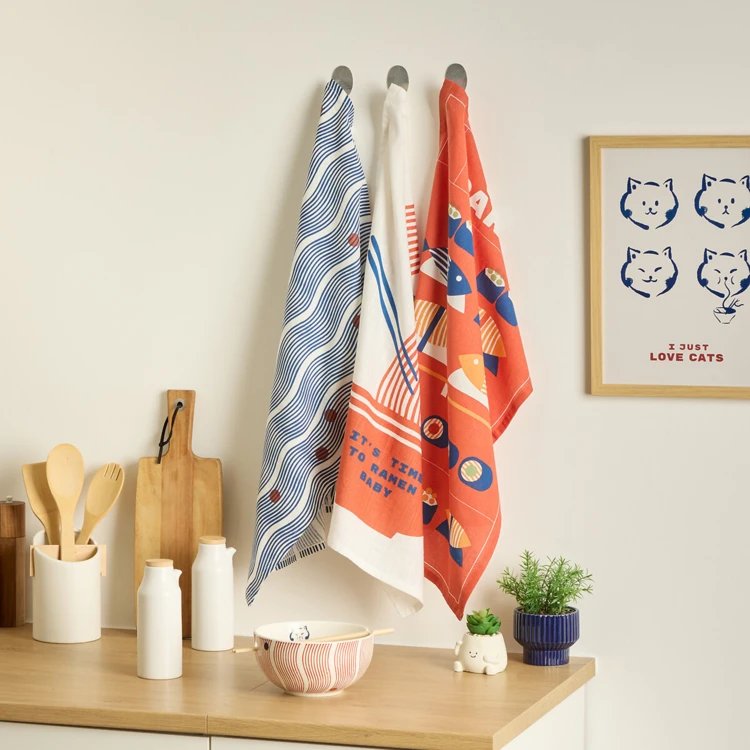 Set di 3 strofinacci da cucina in cotone stampato