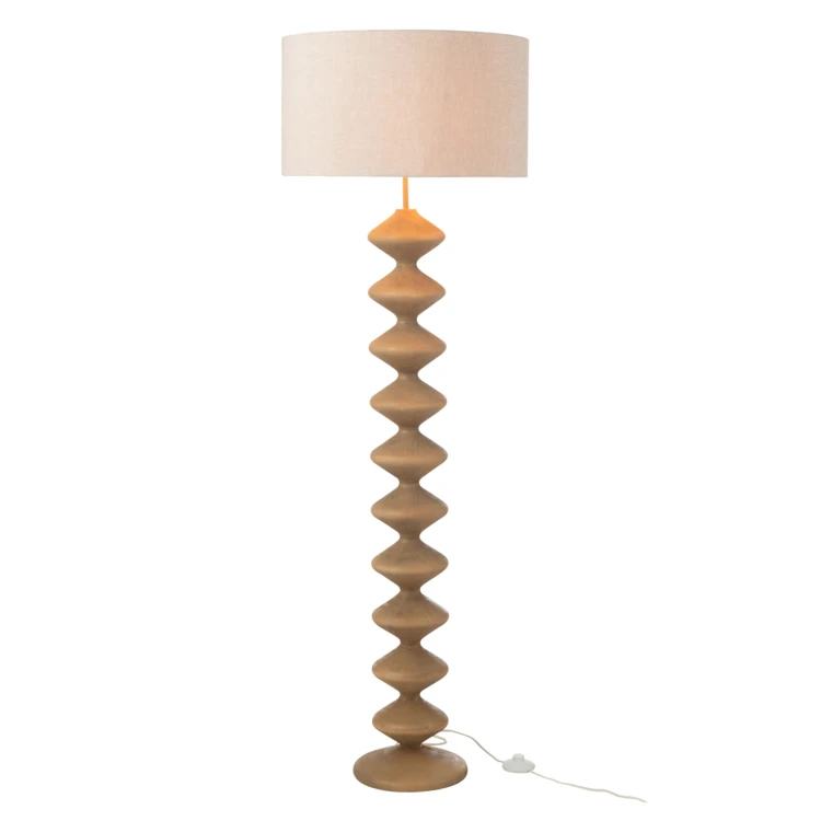 Stehlampe aus Pappelholz mit Stoffschirm