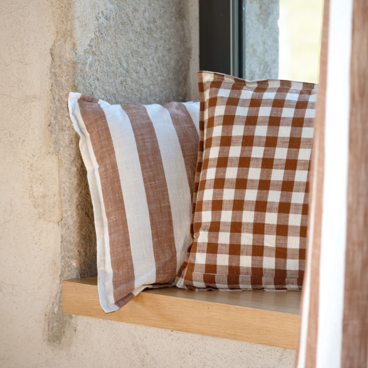 Copricuscino 100% cotone double-face a righe e percalle LOURMARIN