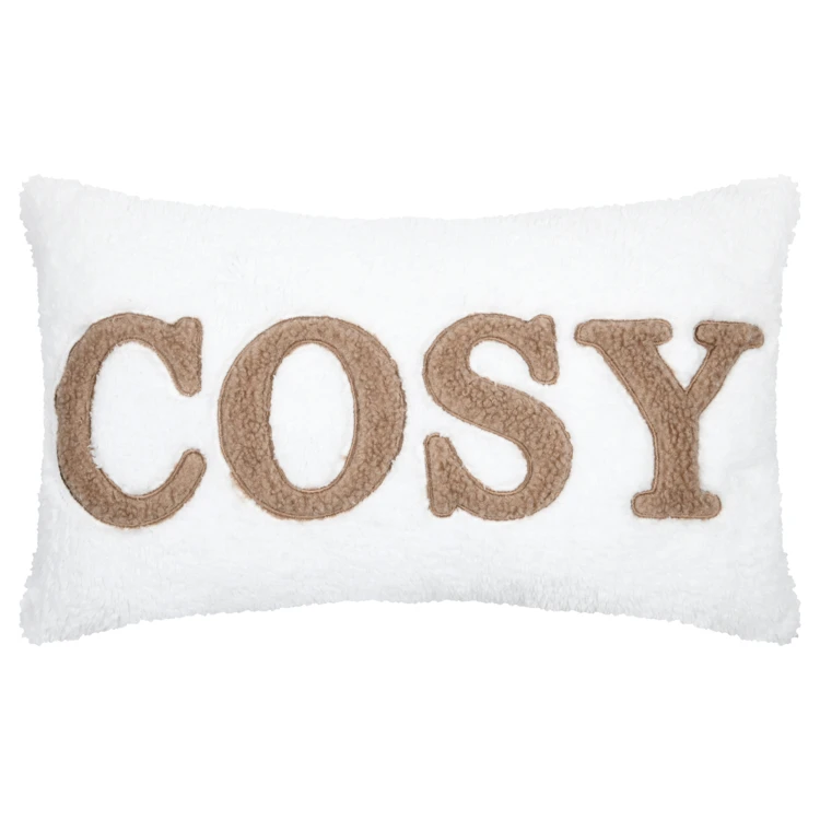 Coussin en polaire avec message brodé "Cosy"