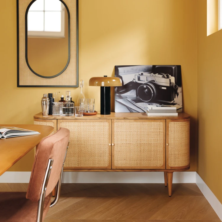 Buffet 4 portes en bois avec cannage