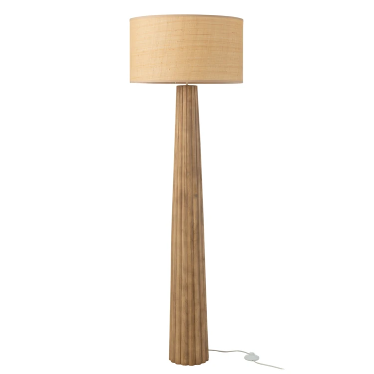 Stehlampe aus Holz mit Stoffschirm