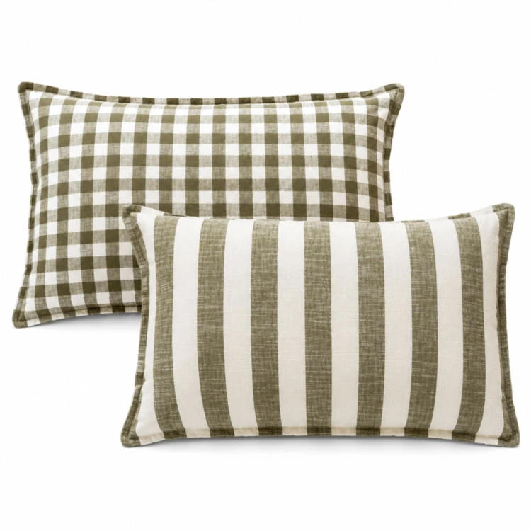 Copricuscino 100% cotone double-face a righe e percalle LOURMARIN