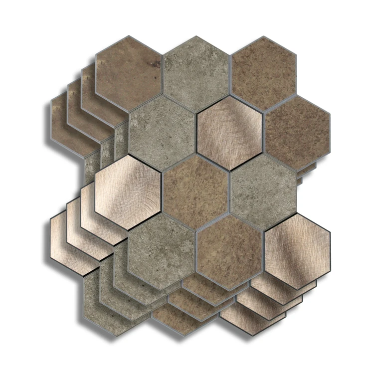 Lot de 4 crédences adhésives murales 3D effet carrelage hexagonal