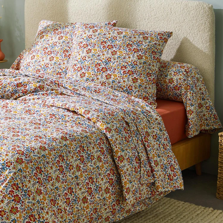 Parure de lit 2 pièces flanelle de coton floral housse + taie