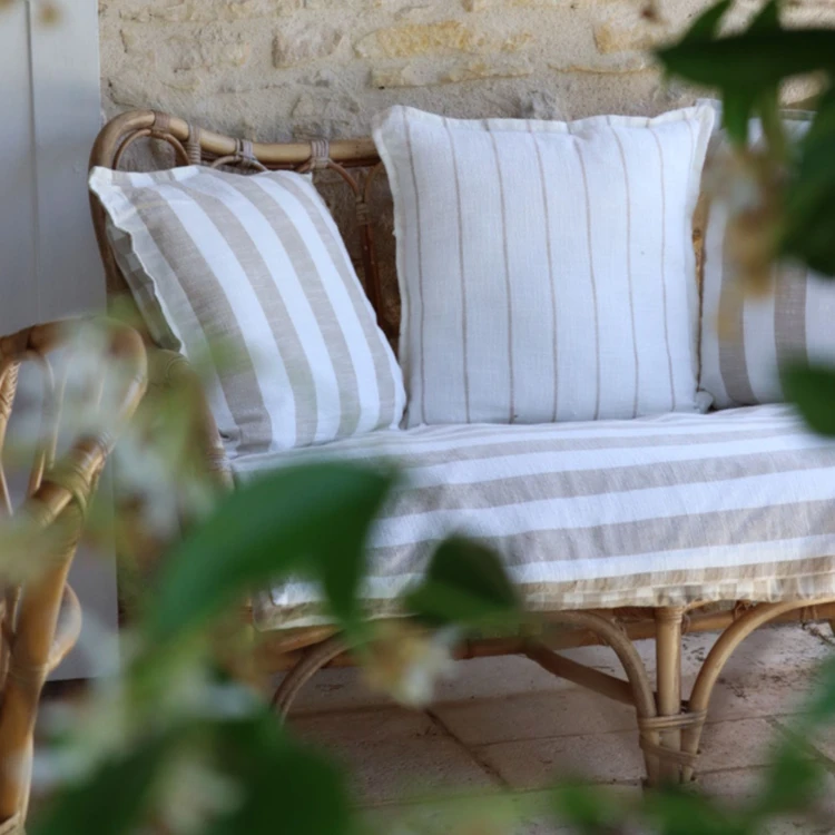 Housse de coussin  recto-verso 100% coton rayures et carreaux LOURMARIN