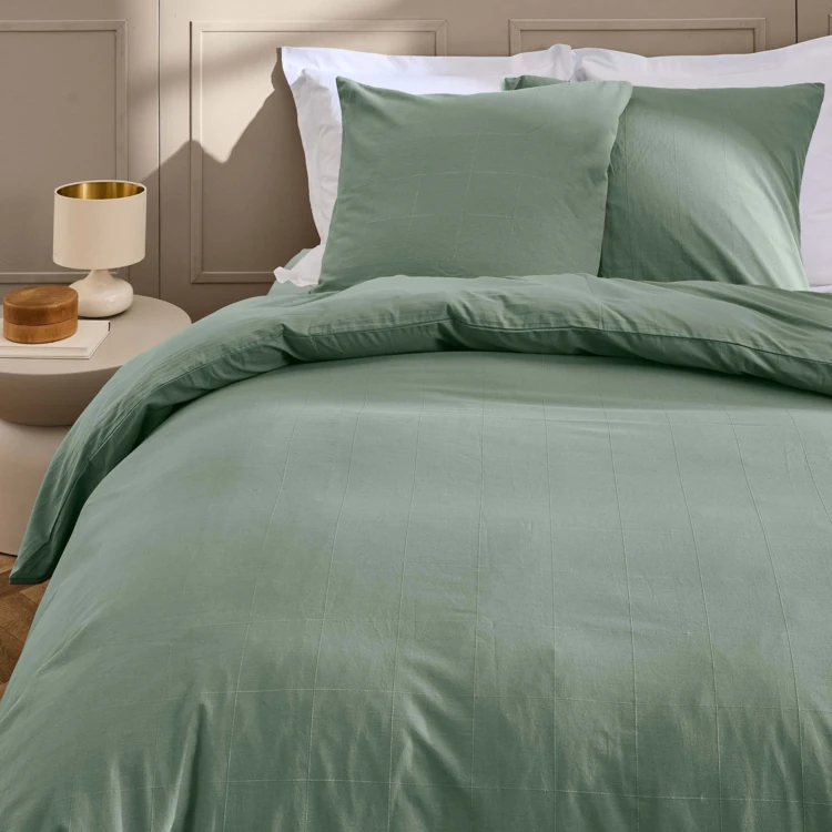 Juego de cama de algodón lavado con estampado de cuadros jacquard
