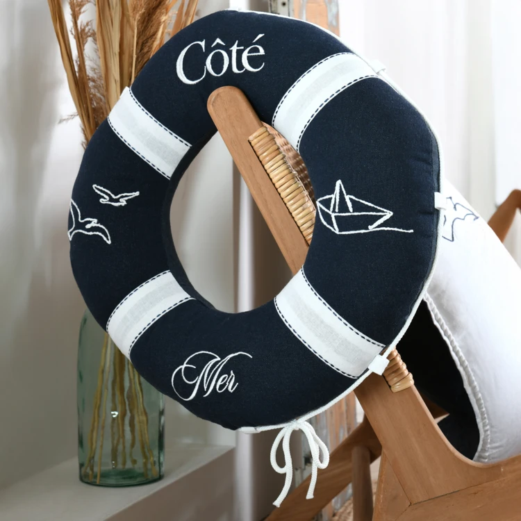 Coussin bouée polycoton décoratif esprit bord de mer