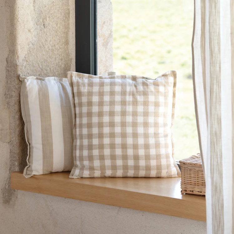 Copricuscino 100% cotone double-face a righe e percalle LOURMARIN
