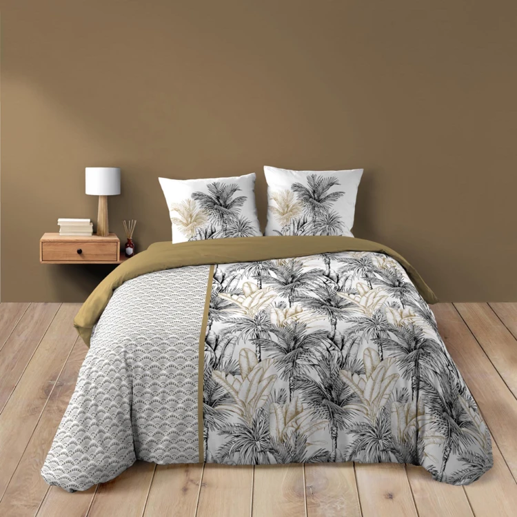 Juego de cama de 3 piezas de algodón con palmeras + 2 fundas de almohada
