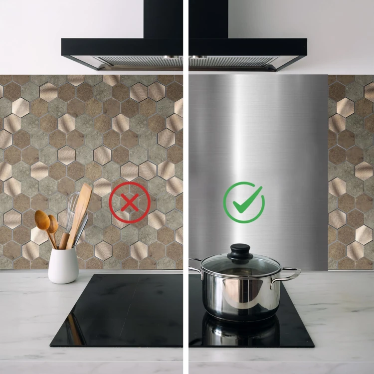 Lot de 4 crédences adhésives murales 3D effet carrelage hexagonal
