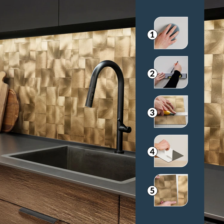 Lot de 4 crédences adhésives murales 3D effet tressé